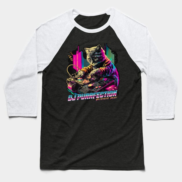 DJ Purrfection Cat DJ Baseball T-Shirt by BankaiChu